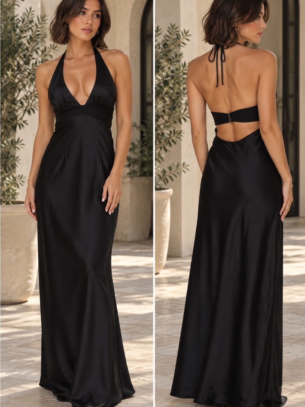 Princess Polly Black Satin Halter Backless Maxi Dress size 2